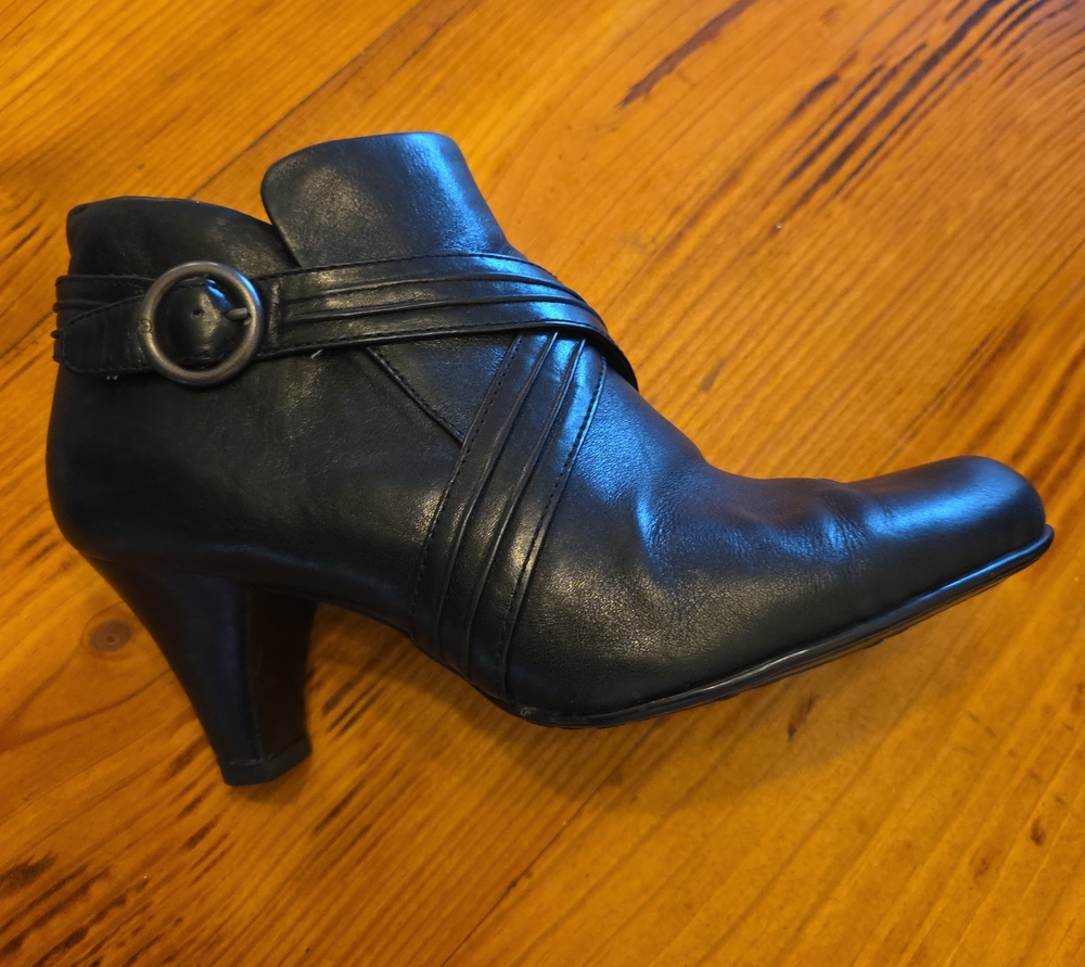 Born Black Leather Ankle Boot with Wrap Strap and Round Buckle